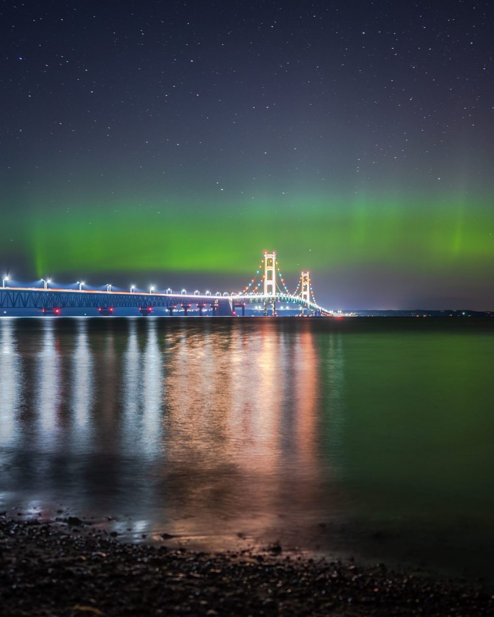 Credit: Tyler Leipprandt--  Scenic Challenge Mackinaw Bridge Lights vs. Norther Lights